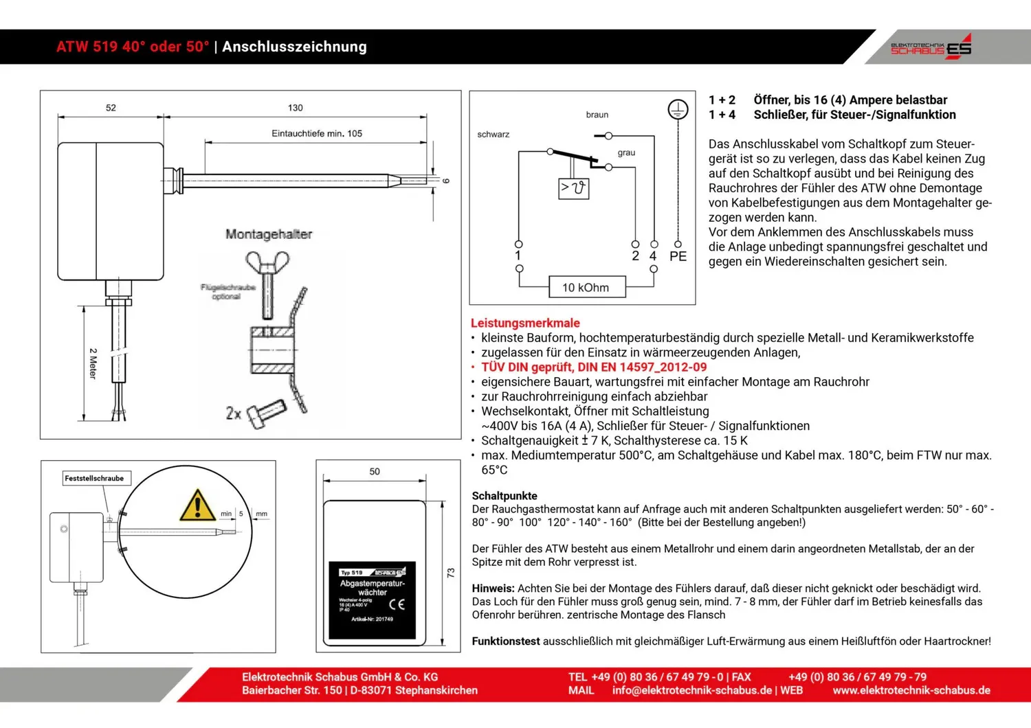 Schabus ATW 519 rookgastemperatuurbeveiliging