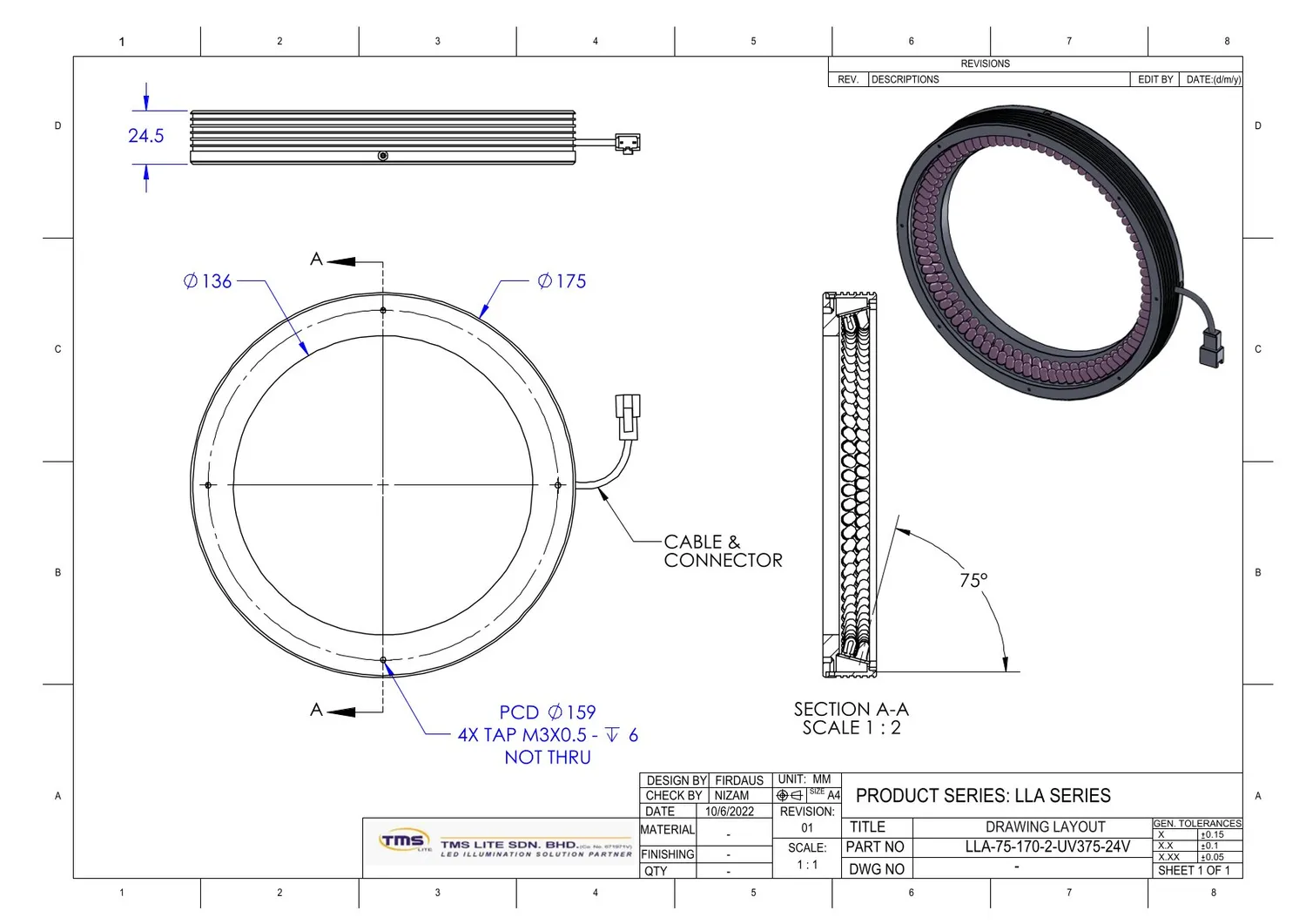 IoLite-vision LLA-75-170-2-UV375 UV-lijnlicht 375nm