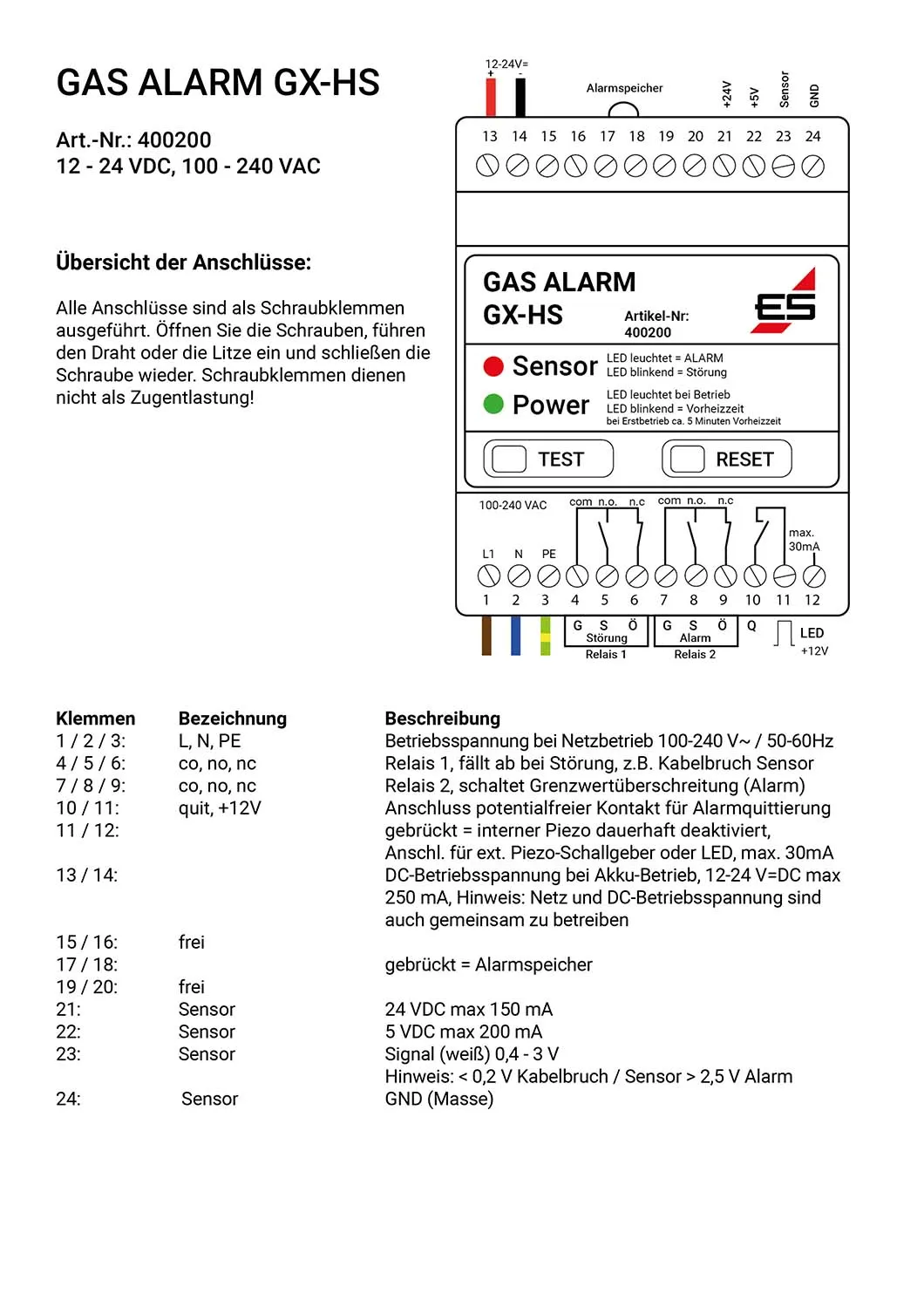 Schabus GX-HS gasbesturing DIN-rail voor externe gassensoren