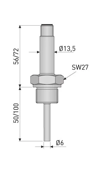 Inor TRA-C30 Pt100 Temperatuursensor 6 mm RVS