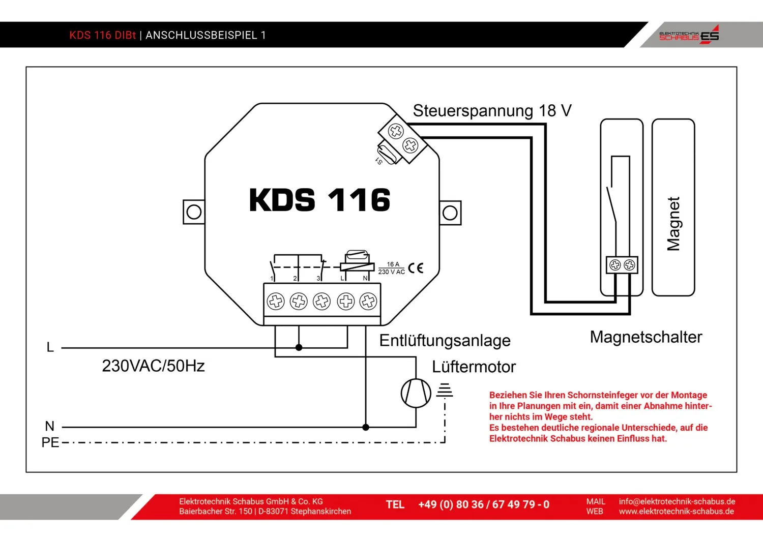 Schabus KDS 116 afzuigbesturing 16A 2300W kabel