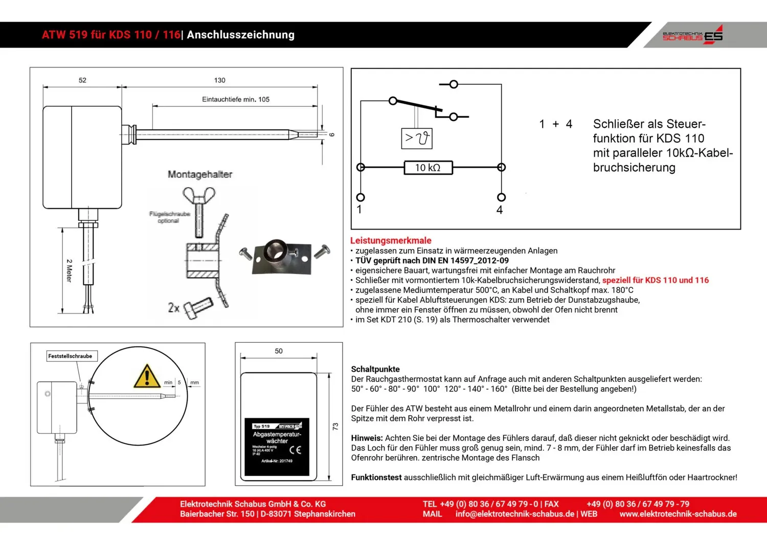 Schabus ATW 519 KDS temperatuurwachter voor afvoer