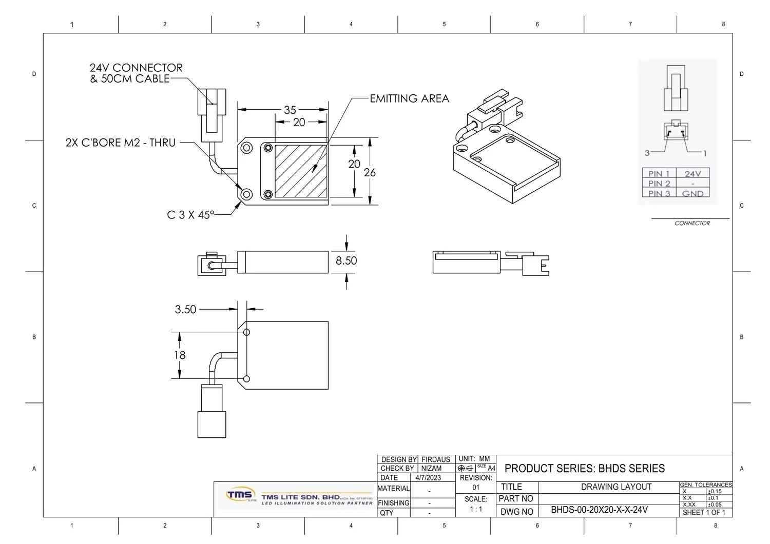 IoLite-vision BHDS-00-20x20-X machine vision vlaklicht