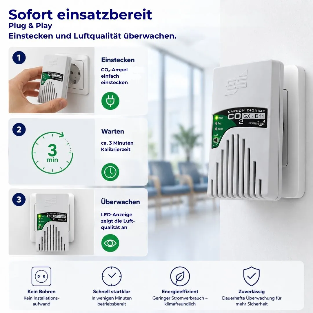 Schabus GX-D11 CO2-meter voor stopcontact met LED-alarm