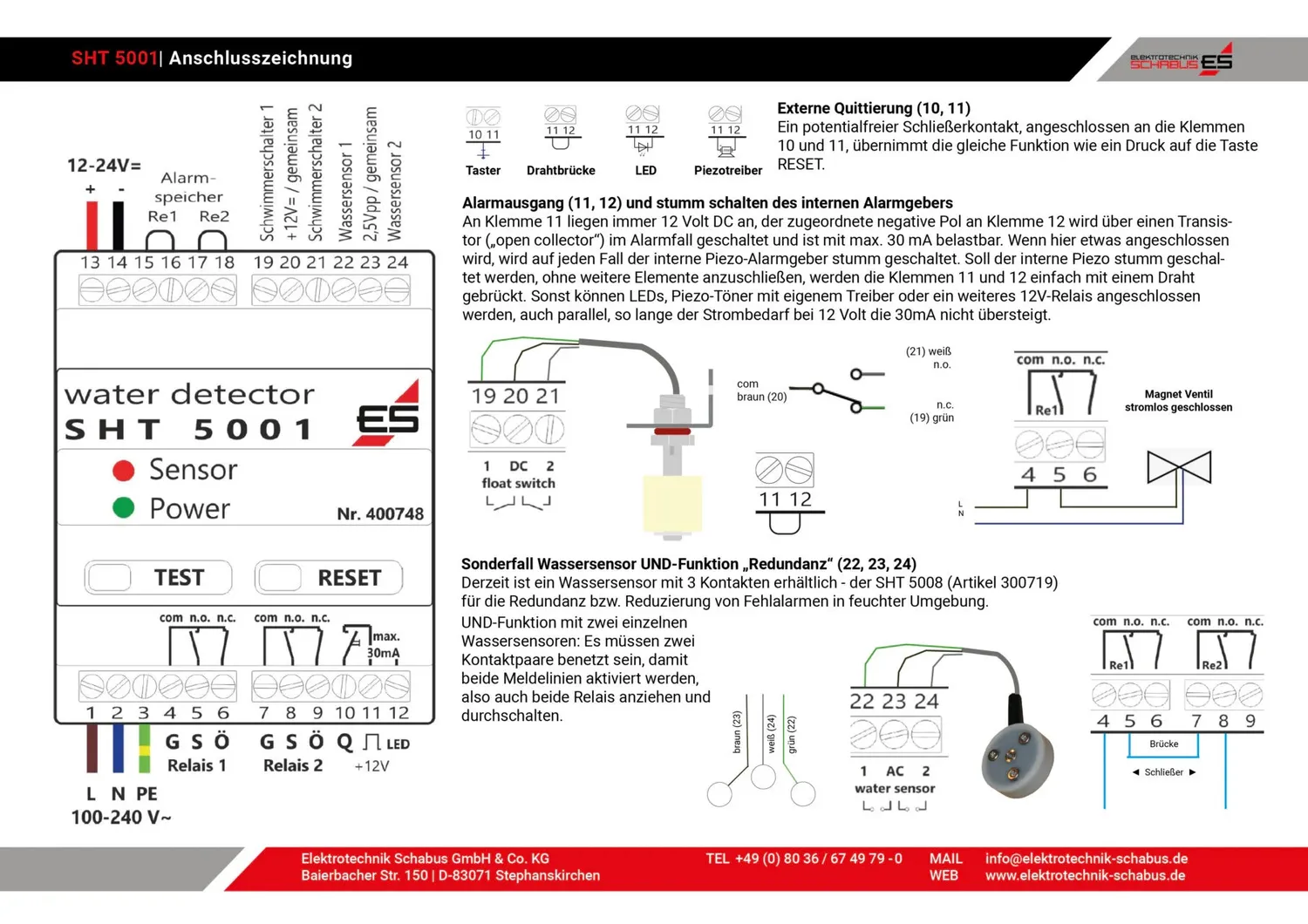 Schabus SHT 5001 watermelder DIN-rail 2 relaisuitgangen