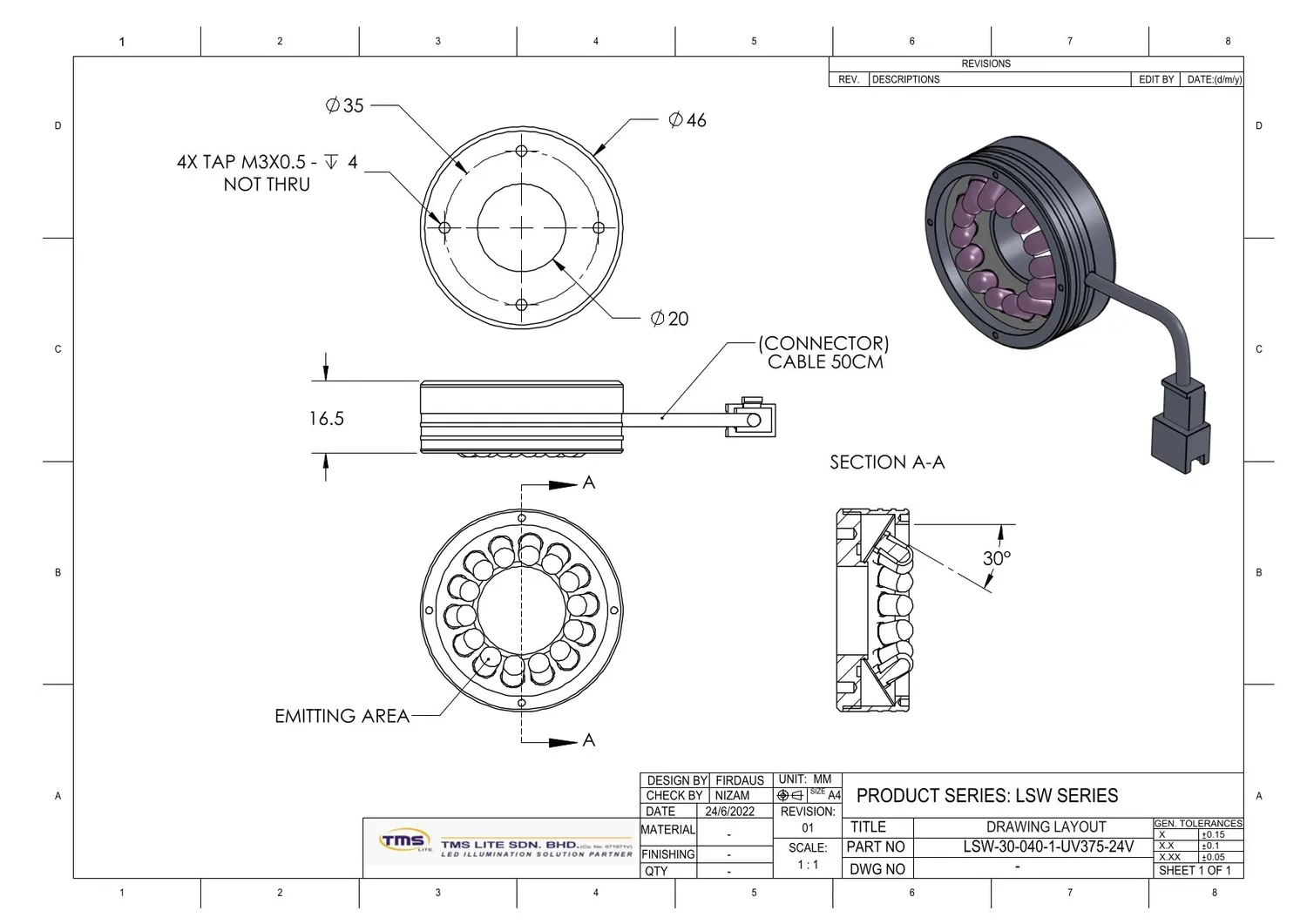 IoLite-vision LSW LSW-30-040-1-UV375 uv-verlichting