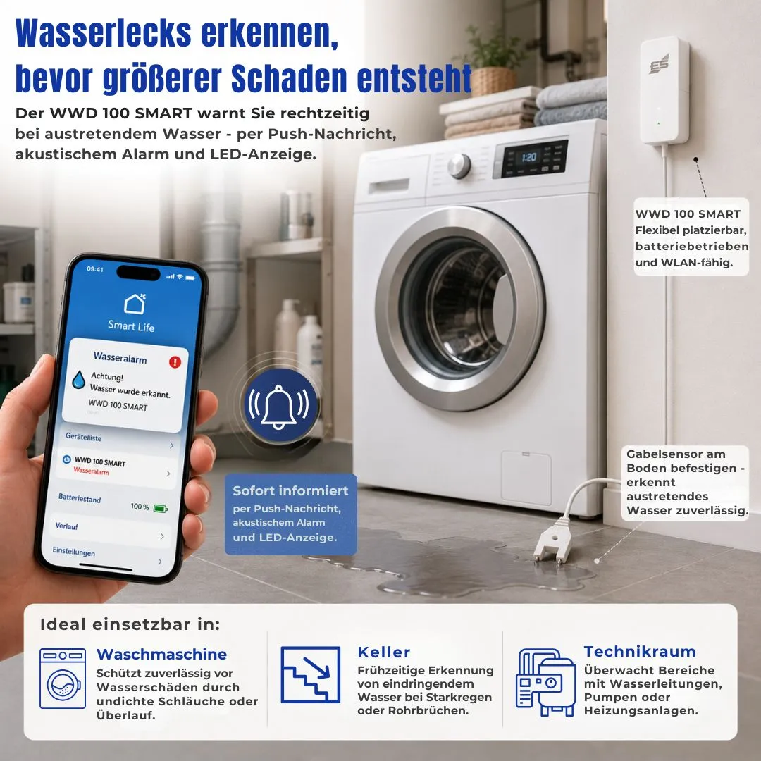 Schabus WWD 100 SMART watermelder op batterijen met gaksensor