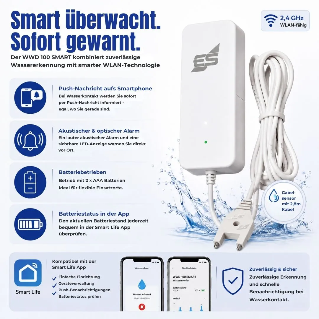 Schabus WWD 100 SMART watermelder op batterijen met gaksensor