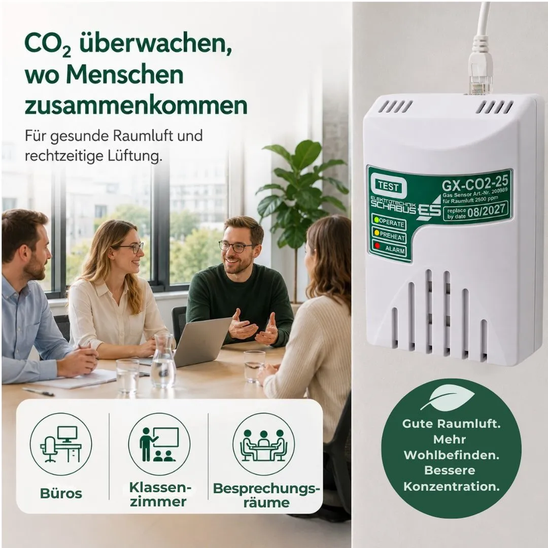 Schabus GX-CO2-25 CO₂-sensor voor binnenlucht met alarm