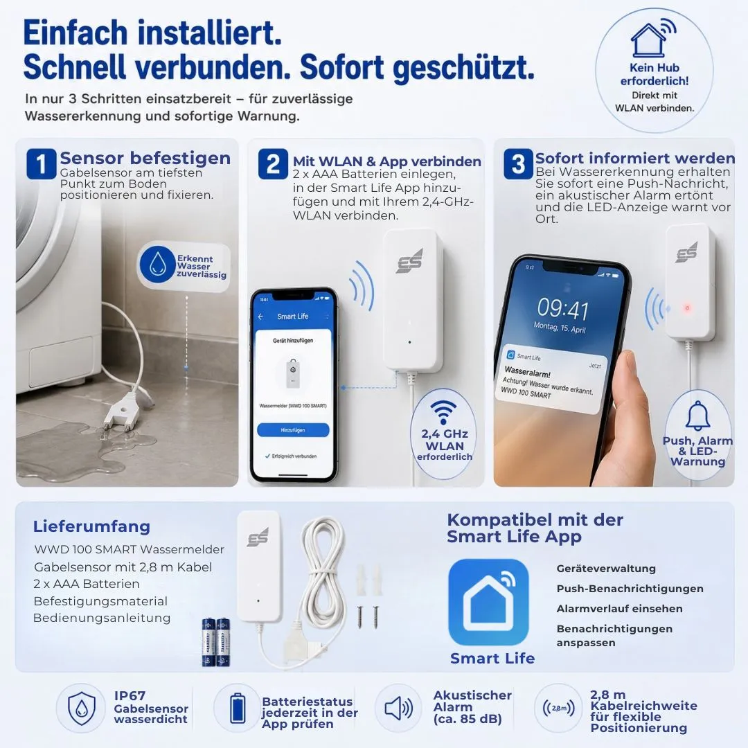Schabus WWD 100 SMART watermelder op batterijen met gaksensor